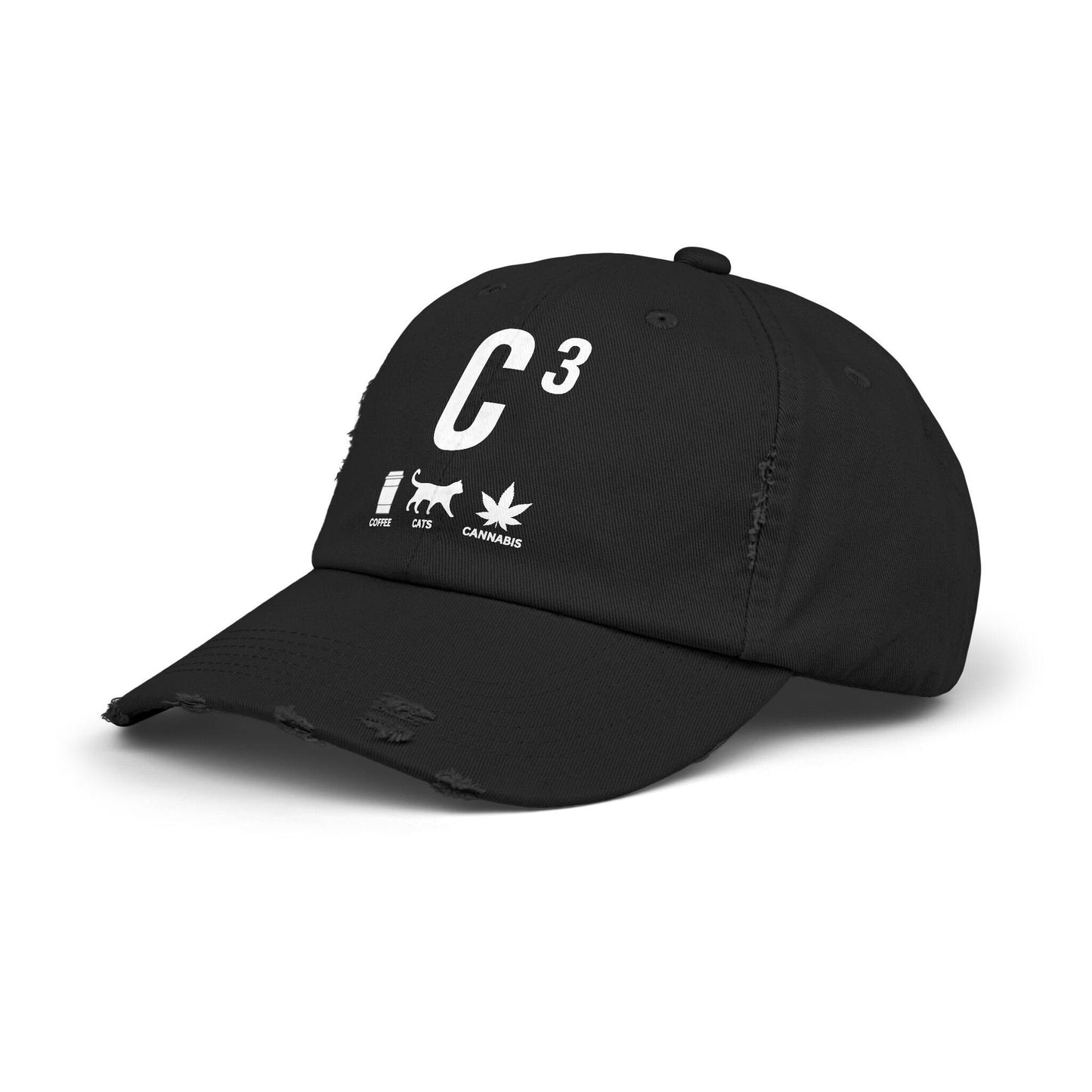 C3 Unisex Distressed Cap - Coffee, Cats, and Cannabis Lovers Hat