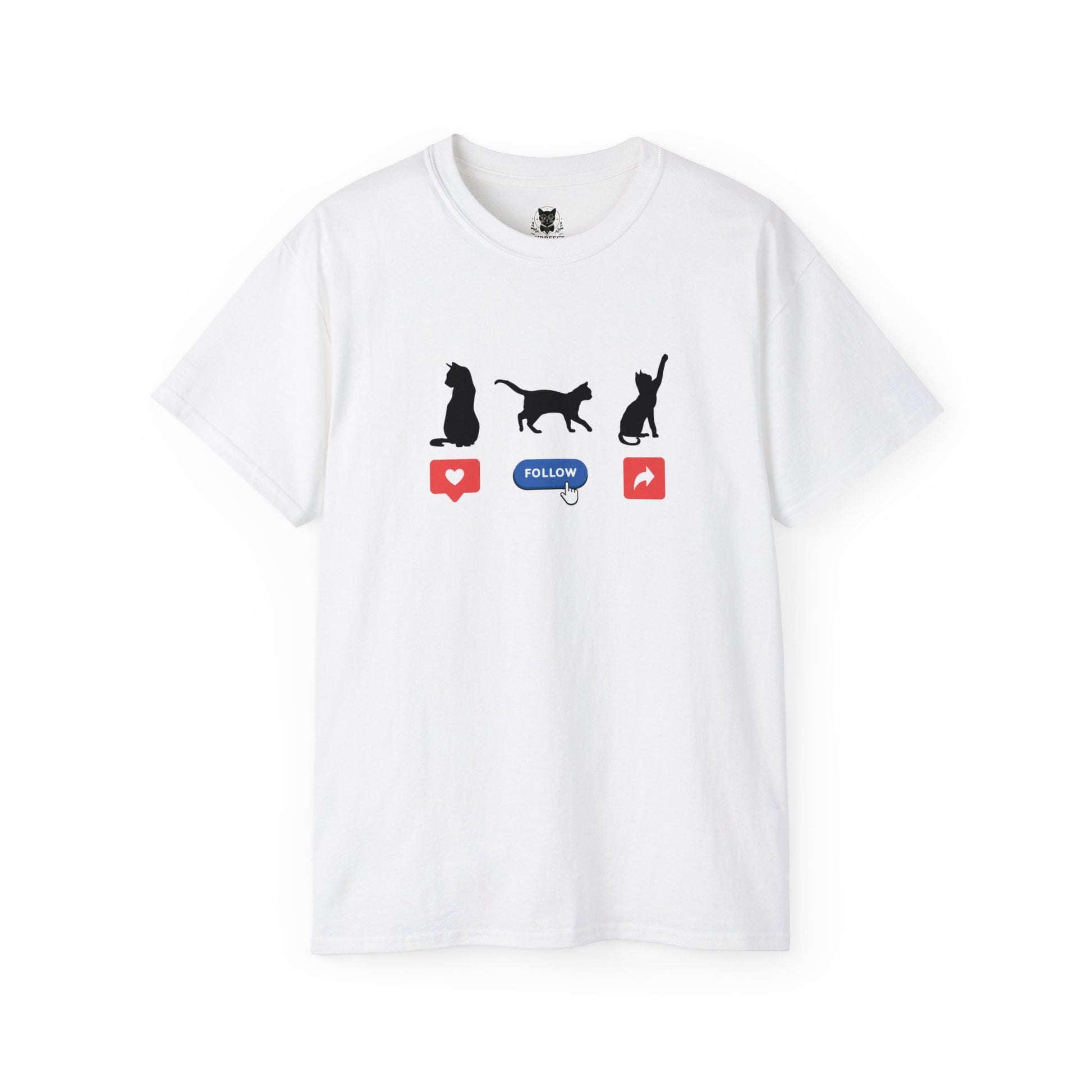 Like, Follow, and Share Unisex Cotton Cat Lover Tee - Tech-Savvy & Sustainable