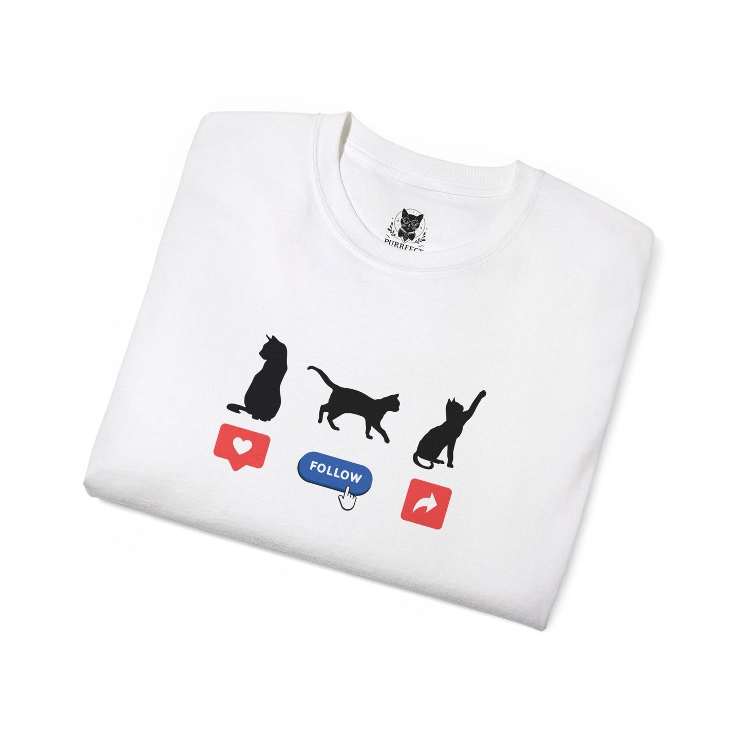 Like, Follow, and Share Unisex Cotton Cat Lover Tee - Tech-Savvy & Sustainable