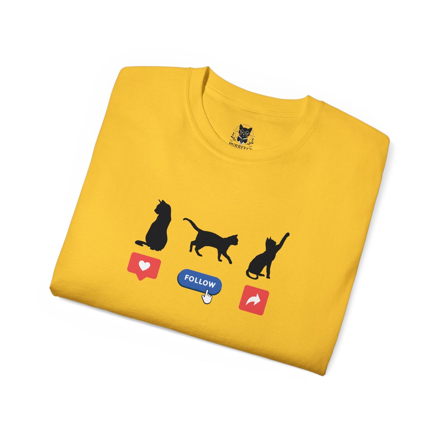 Like, Follow, and Share Unisex Cotton Cat Lover Tee - Tech-Savvy & Sustainable