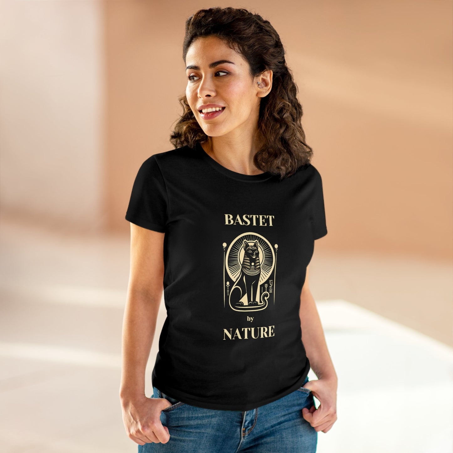 Smiling Bastet by Nature Women's Midweight Cotton Tee