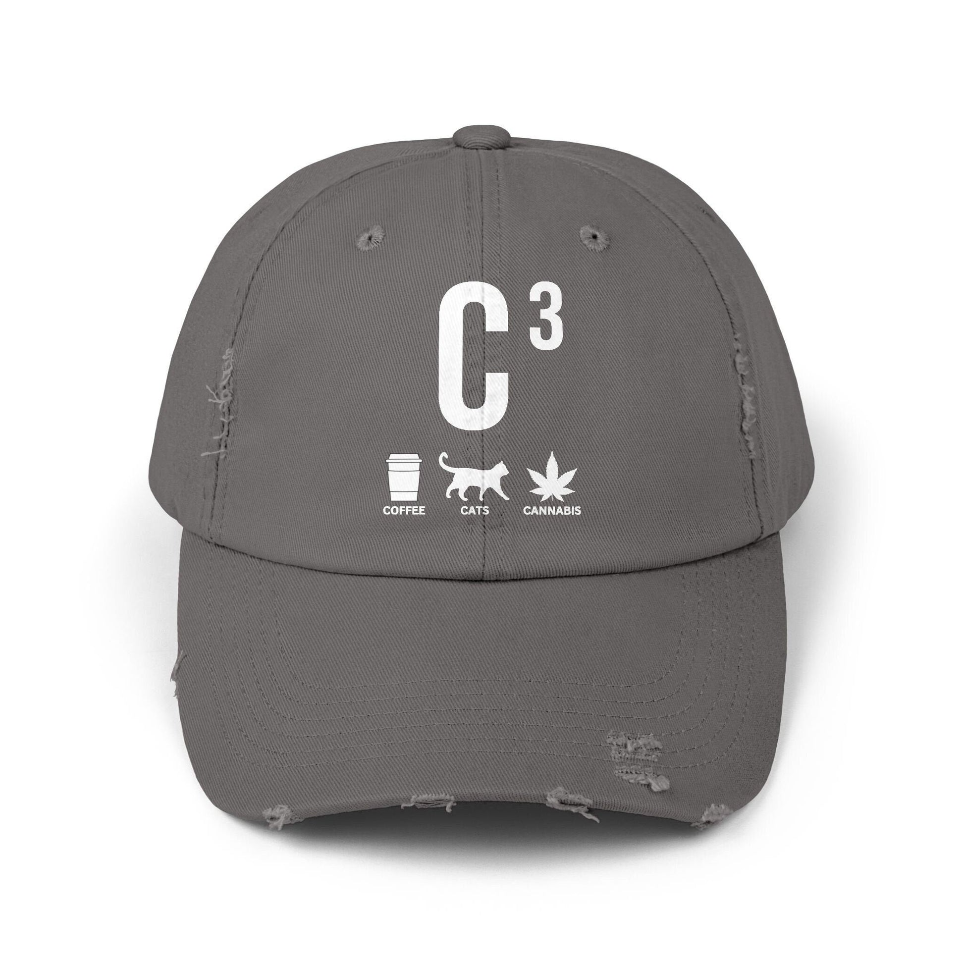 C3 Unisex Distressed Cap - Coffee, Cats, and Cannabis Lovers Hat