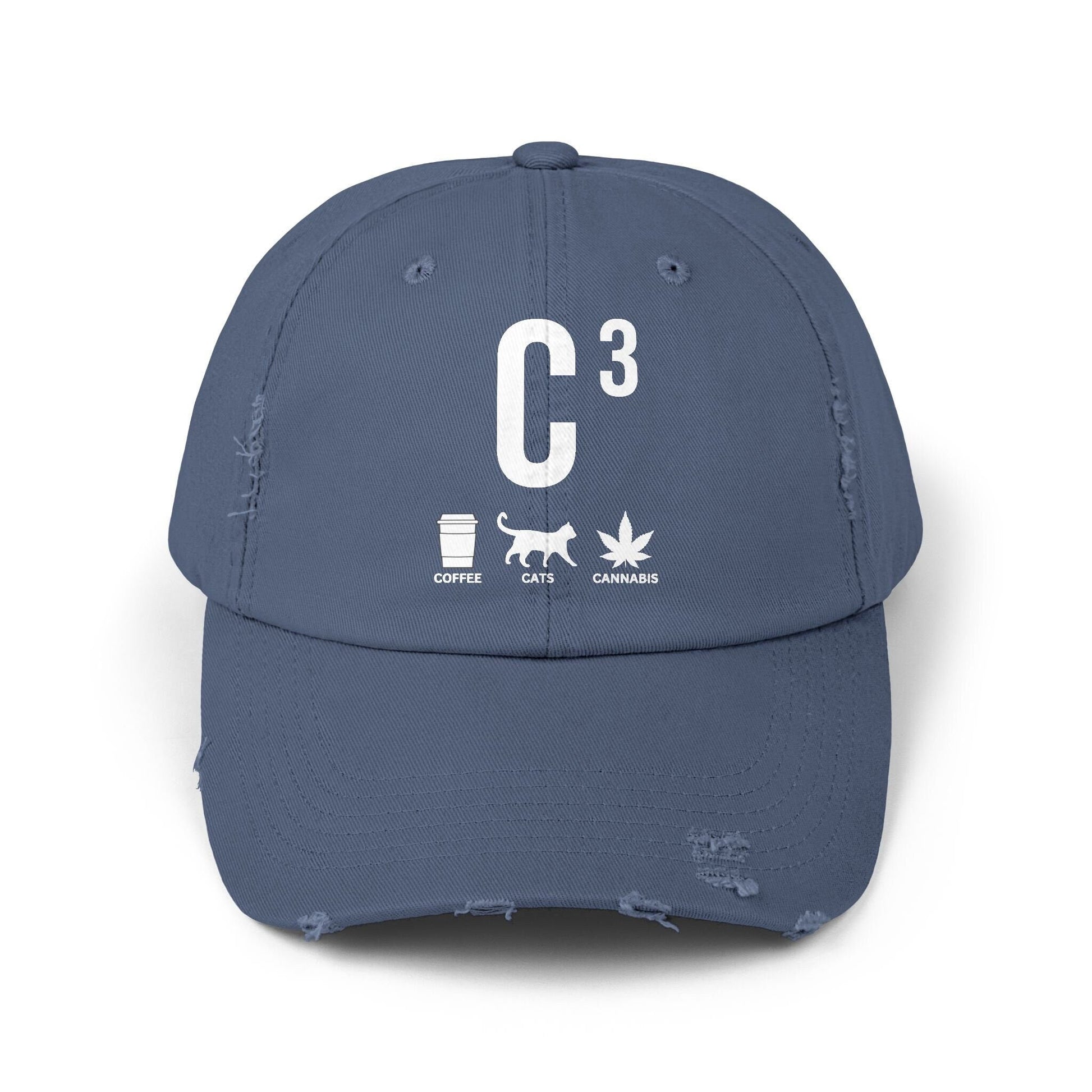 C3 Unisex Distressed Cap - Coffee, Cats, and Cannabis Lovers Hat