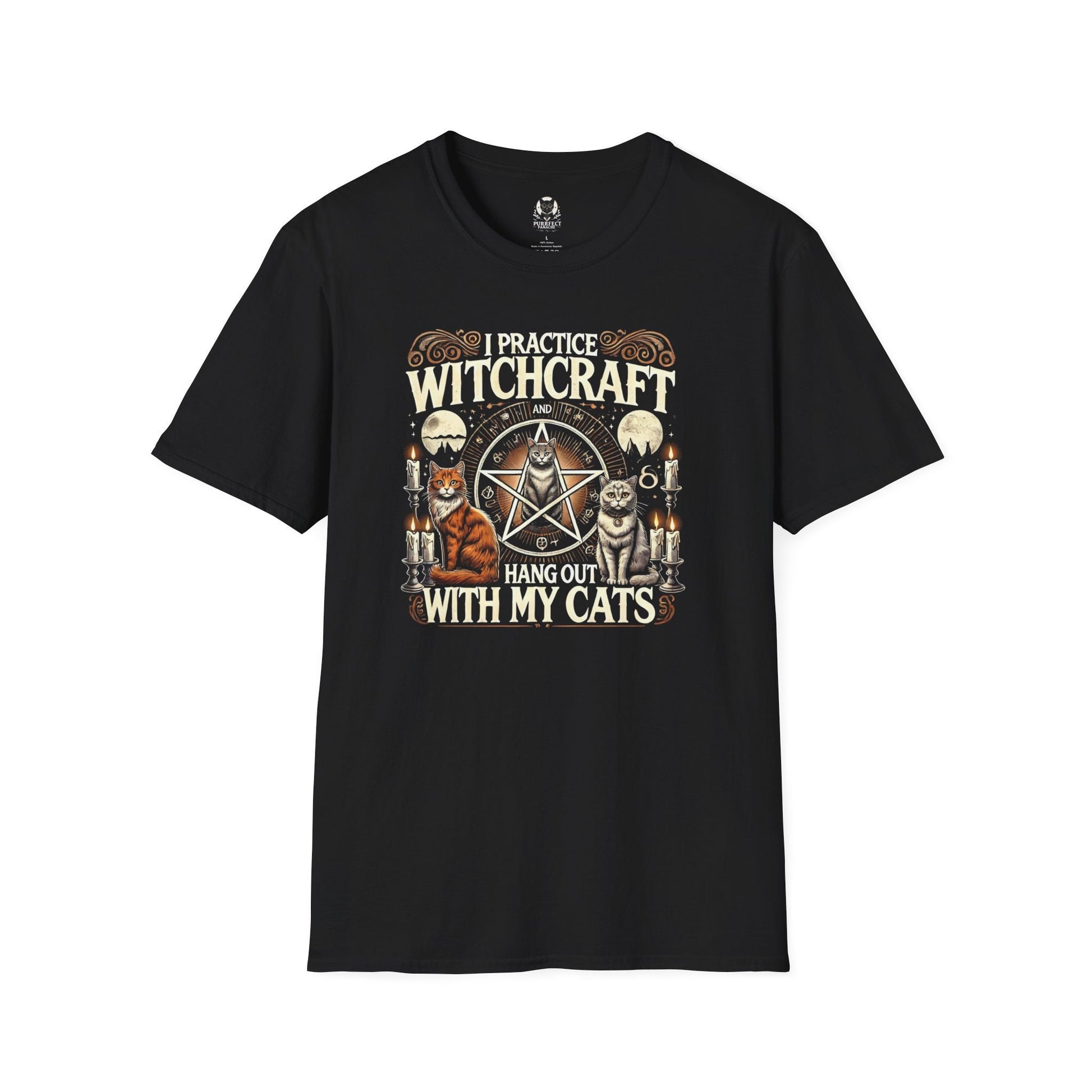 I Practice Witchcraft and Hang Out with My Cats Halloween T-Shirt | Unisex Softstyle Tee | 100% Ethically Sourced Cotton | Cat Lover Shirt