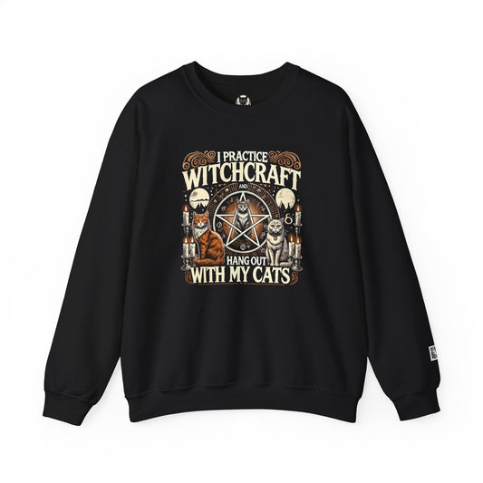 I Practice Witchcraft and Hang Out with My Cats Crewneck Sweatshirt | Unisex Halloween Sweatshirt | Gildan 18000 Heavy Blend