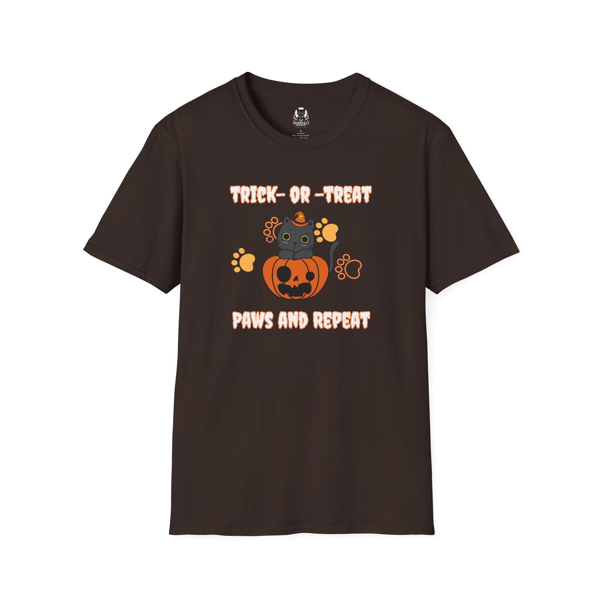 Trick or Treat, Paws and Repeat Halloween T-Shirt | Unisex Softstyle Cat Lover Tee | 100% Ethically Sourced Cotton