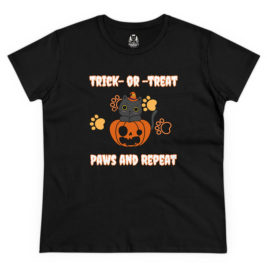 Trick or Treat, Paws and Repeat Halloween Women's Midweight Cotton Tee