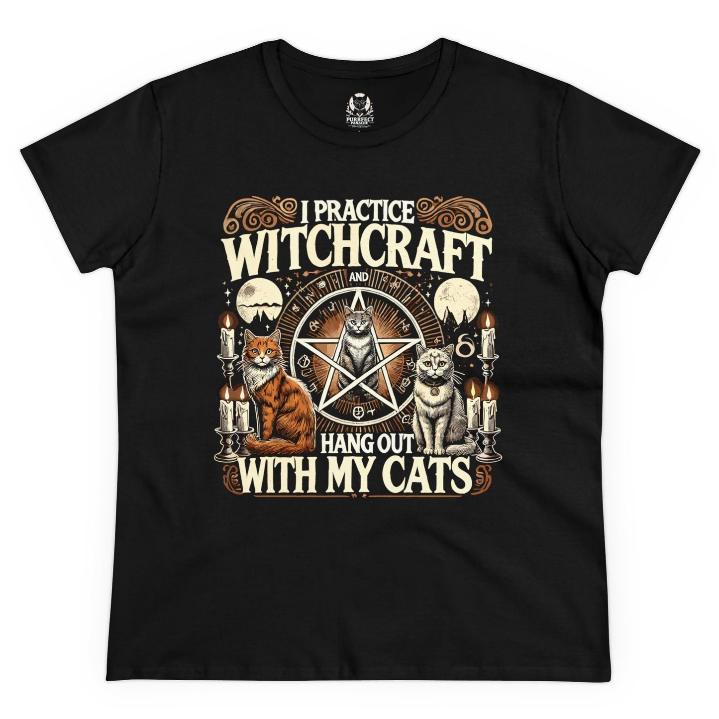 I Practice Witchcraft and Hang Out with My Cats Halloween Women's Midweight Cotton Tee