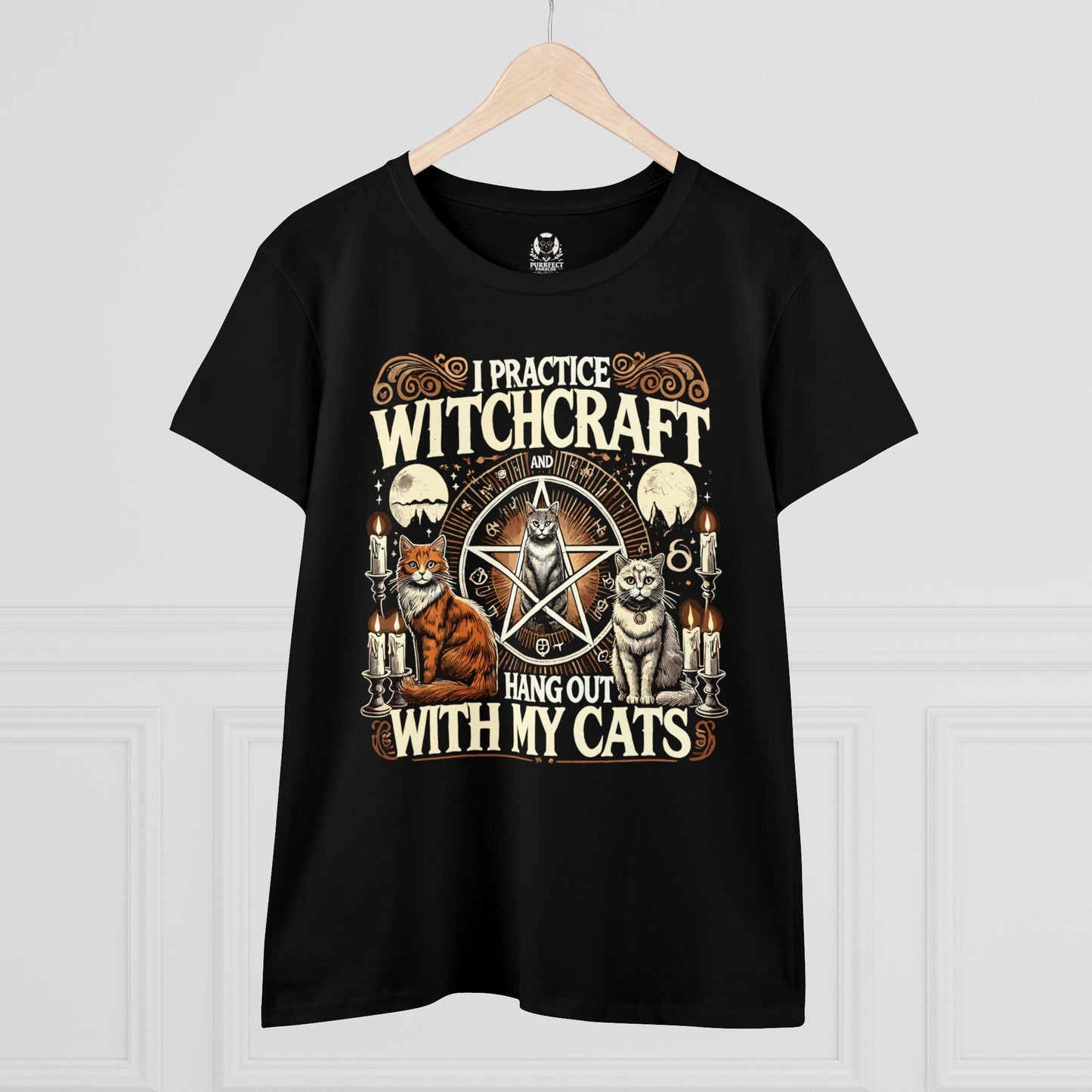 I Practice Witchcraft and Hang Out with My Cats Halloween Women's Midweight Cotton Tee