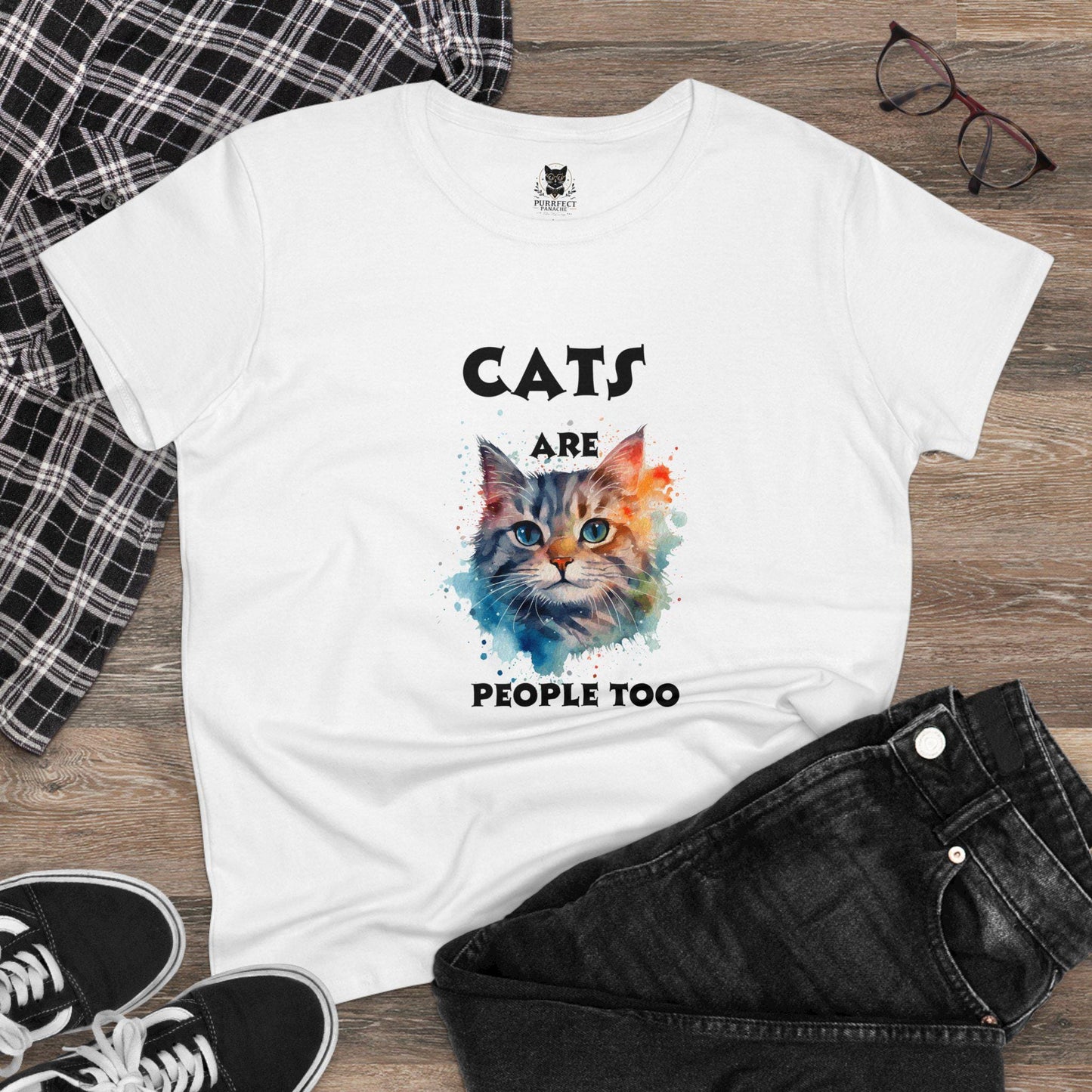 Cats Are People Too Women's Midweight Cotton Tee Perfect for Cat Lovers