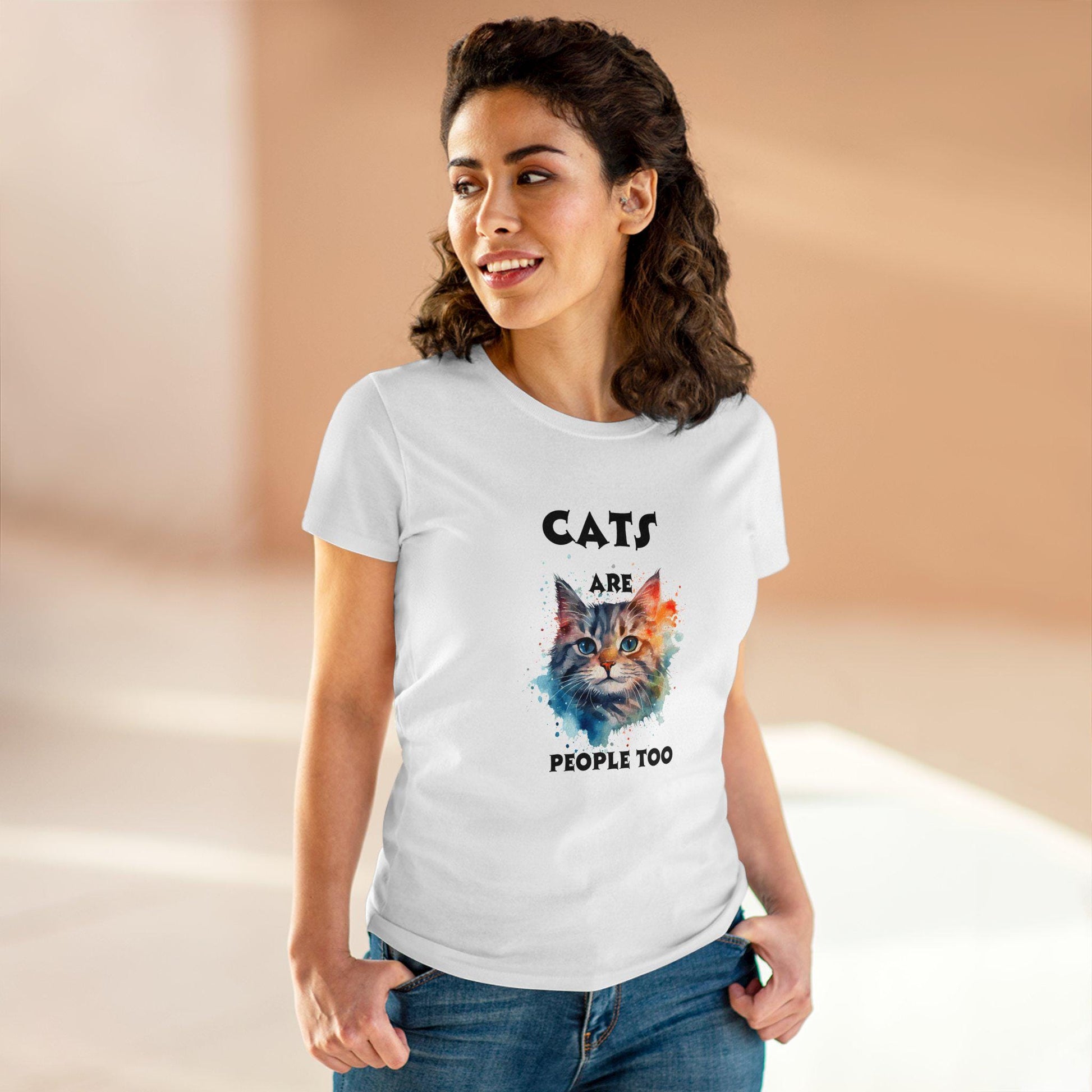 Cats Are People Too Women's Midweight Cotton Tee Perfect for Cat Lovers